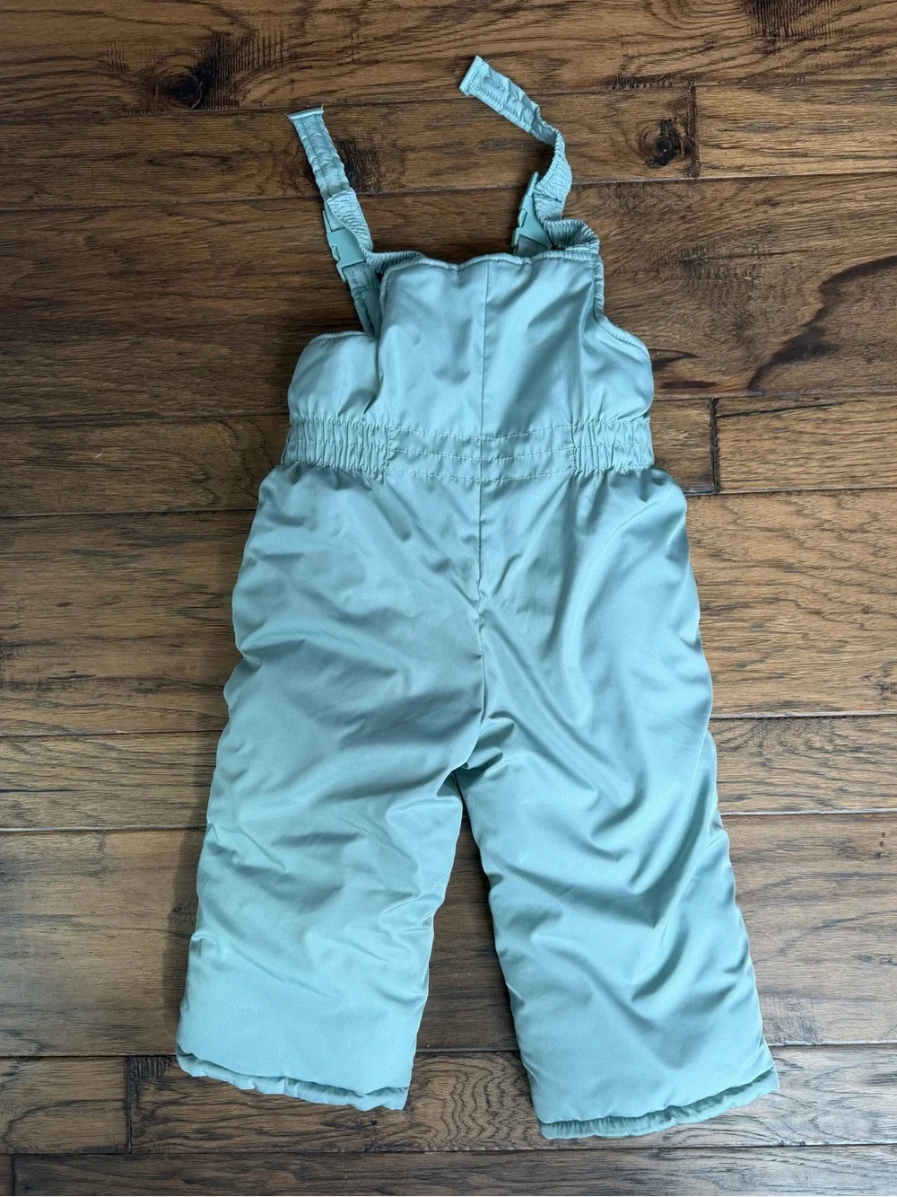 Toddler Two-Tone Pink and Light Green Puffer Jacket with Matching Snow Bibs